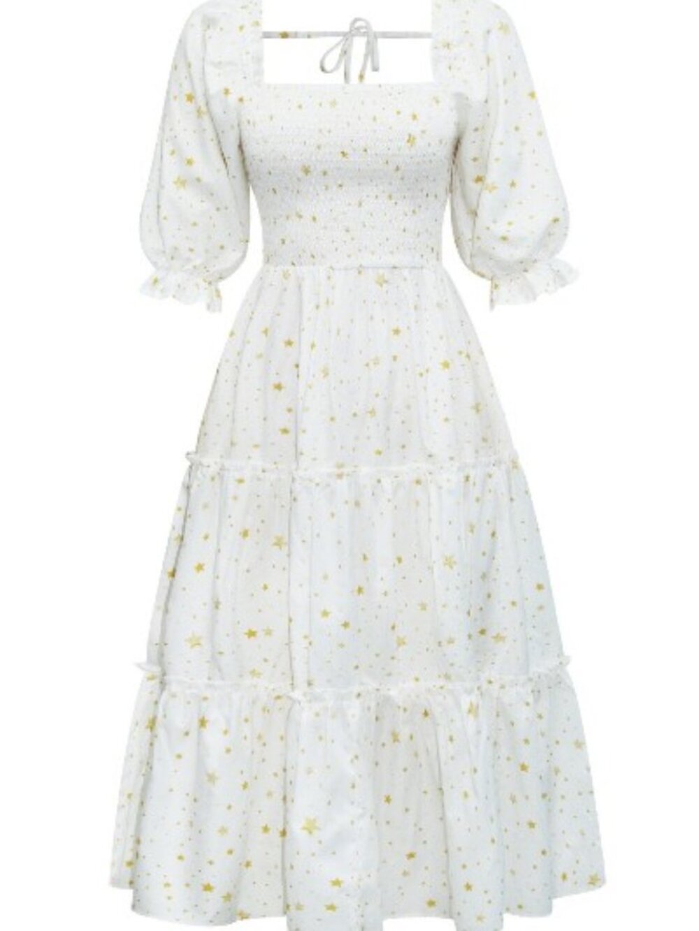 B48 Square Neck Tiered Sundress Maxi White Stars NEW